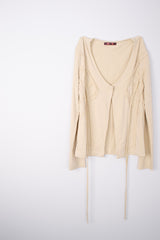 Reverse Tie-Dye Off-White Cream Cotton Cardigan Size M