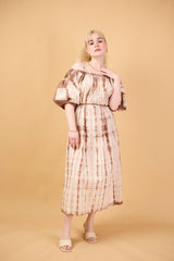Bamboo Tie-Dye Cotton Maxi Dress in Cream Brown