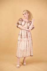 Bamboo Tie-Dye Cotton Maxi Dress in Cream Brown