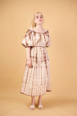 Bamboo Tie-Dye Cotton Maxi Dress in Cream Brown