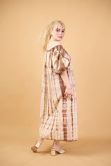 Bamboo Tie-Dye Cotton Maxi Dress in Cream Brown