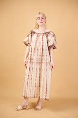 Bamboo Tie-Dye Cotton Maxi Dress in Cream Brown