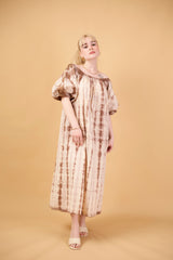 Bamboo Tie-Dye Cotton Maxi Dress in Cream Brown