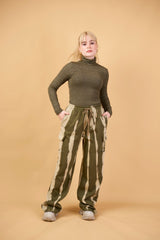 Bamboo Tie-Dye Cotton Sweatpants in Khaki/Off-White