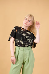 Bleach/Reverse Art Tie-Dye Top in Orange Green