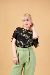 Bleach/Reverse Art Tie-Dye Top in Orange Green