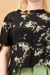 Bleach/Reverse Art Tie-Dye Top in Orange Green