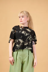 Bleach/Reverse Art Tie-Dye Top in Orange Green