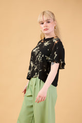 Bleach/Reverse Art Tie-Dye Top in Orange Green