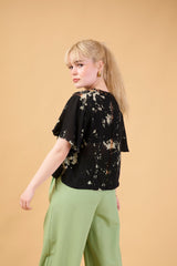 Bleach/Reverse Art Tie-Dye Top in Orange Green