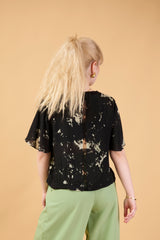 Bleach/Reverse Art Tie-Dye Top in Orange Green