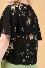 Bleach/Reverse Art Tie-Dye Top in Orange Green