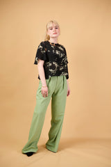 Bleach/Reverse Art Tie-Dye Top in Orange Green