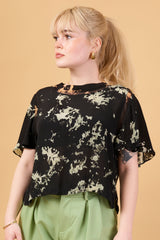 Bleach/Reverse Art Tie-Dye Top in Orange Green