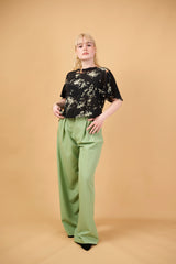 Bleach/Reverse Art Tie-Dye Top in Orange Green