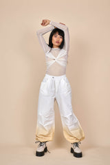 Cotton Downward Gradient Dye Cargo Pants in White Sand