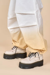 Cotton Downward Gradient Dye Cargo Pants in White Sand
