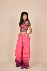 Nylon Gradient Dye Cargo Pants in Plum Fuchsia