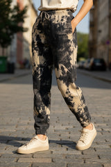 Cotton Black/Cream Reverse Tie-Dye Elastic Cuffs Pants