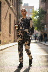 Cotton Black/Cream Reverse Tie-Dye Elastic Cuffs Pants