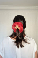 Mini Scrunchie In Gold Red Duo Dip-Dye