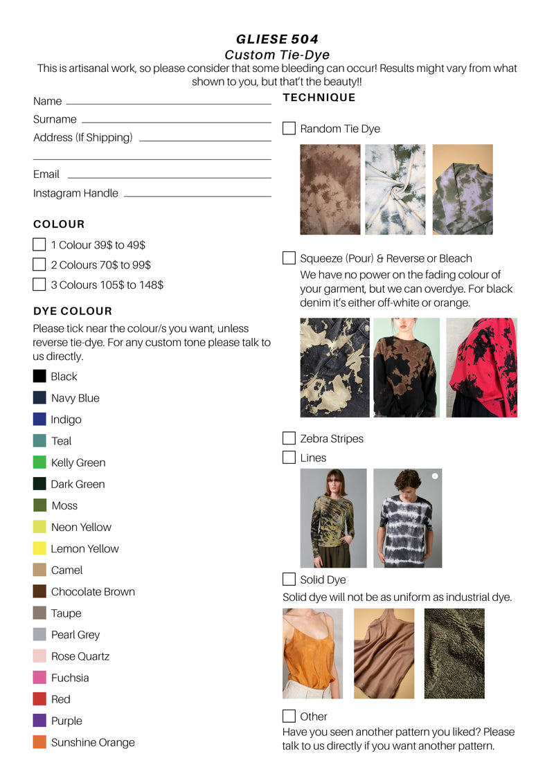Bleach/Reverse Tie-Dye - Custom Dyes