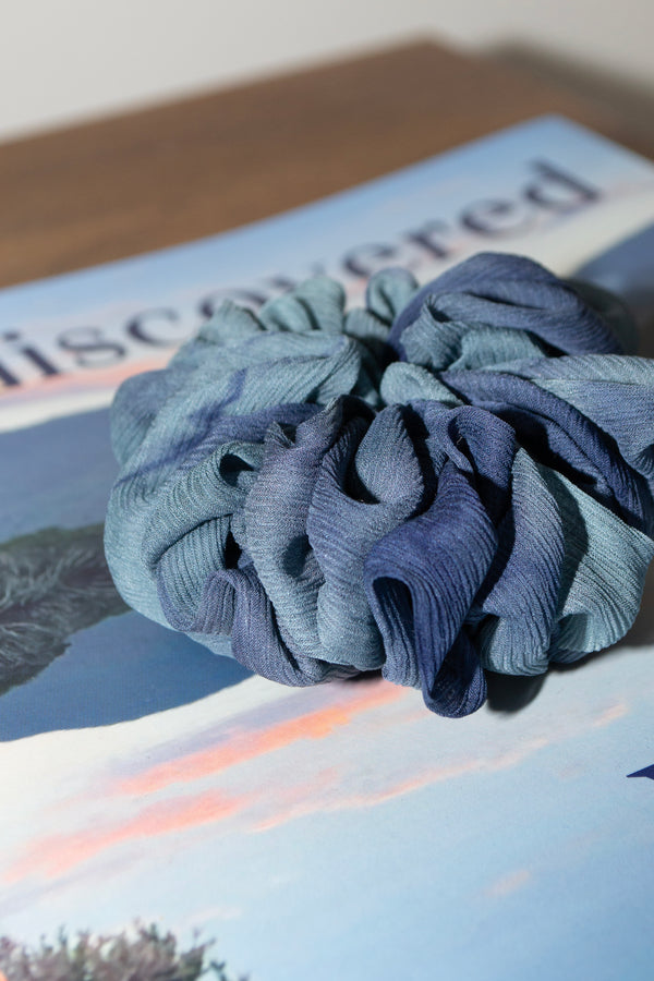 Micro Scrunchie In Evening Blues Reverse Tie-Dye