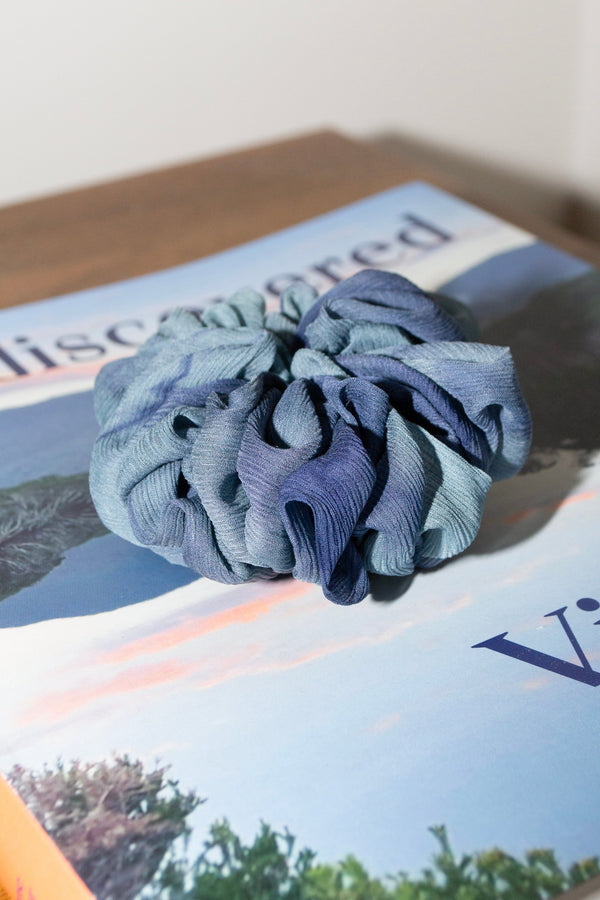 Micro Scrunchie In Evening Blues Reverse Tie-Dye