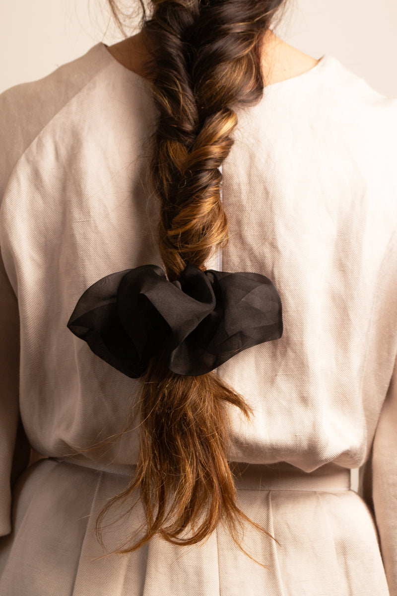 Mini Scrunchie In Black Silk Organza