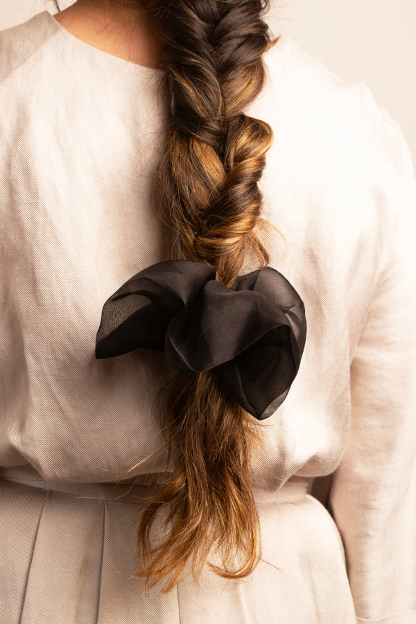 Mini Scrunchie In Black Silk Organza