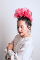 Giga Scrunchie in Tie-Dye Neon Pink Silk Organza