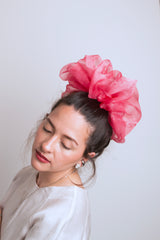 Giga Scrunchie in Tie-Dye Neon Pink Silk Organza