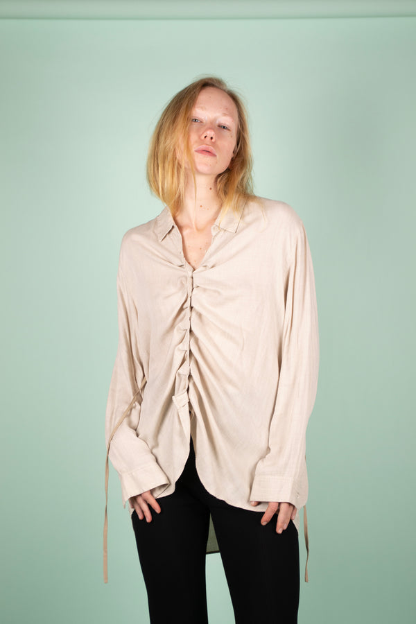 Upcycled Ruched Cream Shirt - One Size