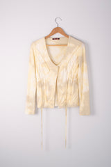 Reverse Tie-Dye Off-White Cream Cotton Cardigan Size M