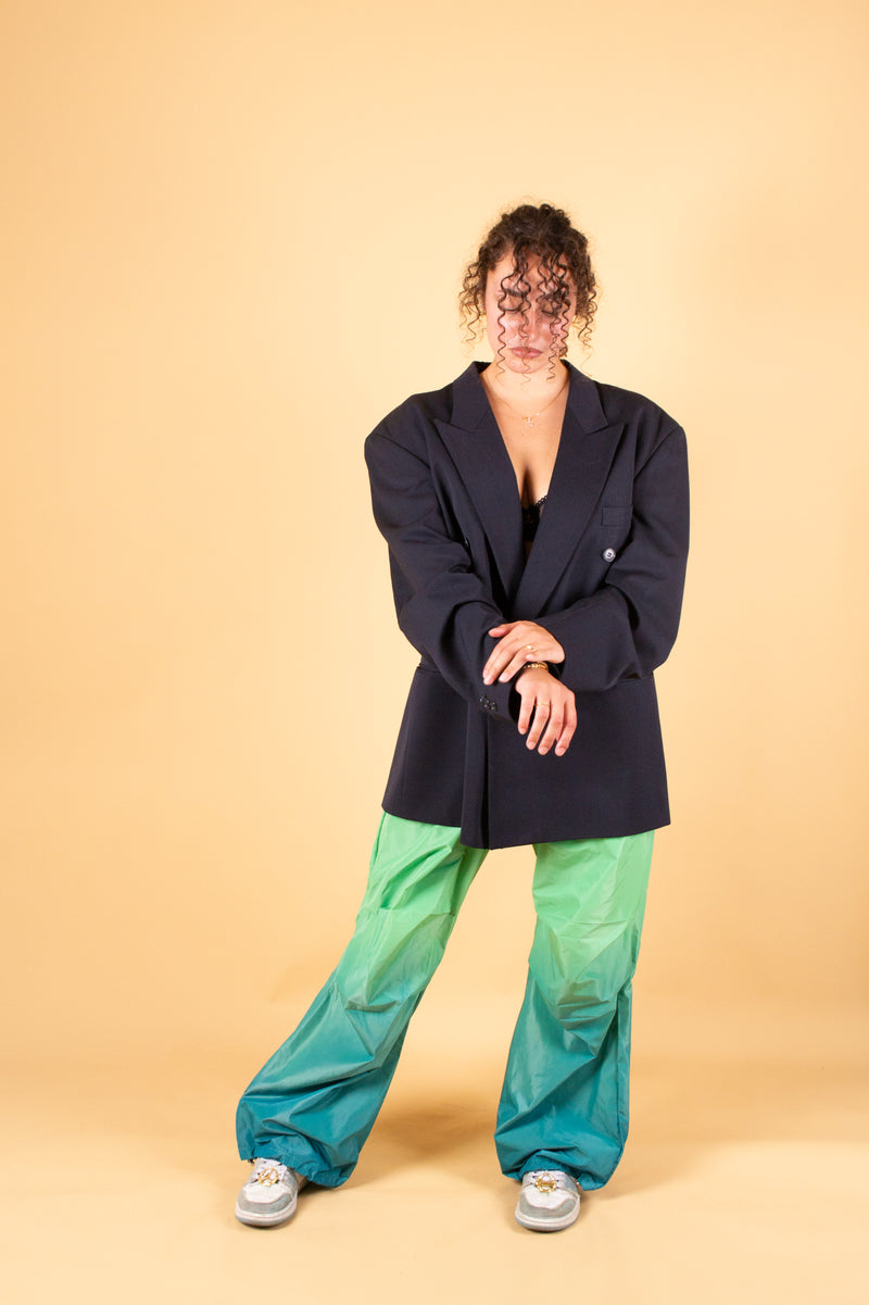 Nylon Gradient Dye Cargo Pants in Green Teal