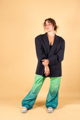 Nylon Gradient Dye Cargo Pants in Green Teal
