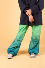 Nylon Gradient Dye Cargo Pants in Green Teal