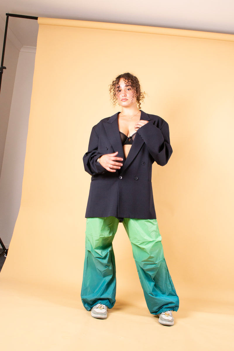 Nylon Gradient Dye Cargo Pants in Green Teal