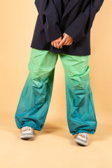 Nylon Gradient Dye Cargo Pants in Green Teal