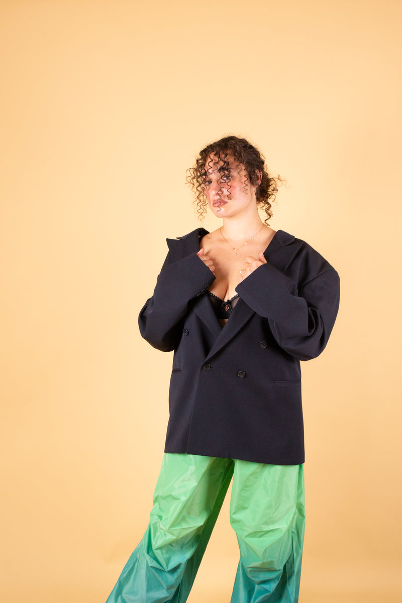 Nylon Gradient Dye Cargo Pants in Green Teal