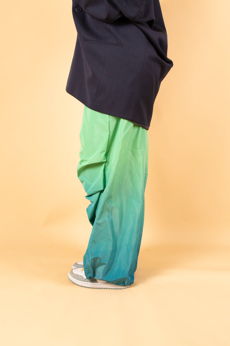 Nylon Gradient Dye Cargo Pants in Green Teal