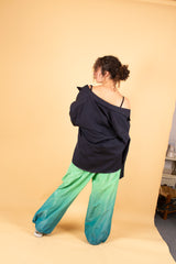 Nylon Gradient Dye Cargo Pants in Green Teal