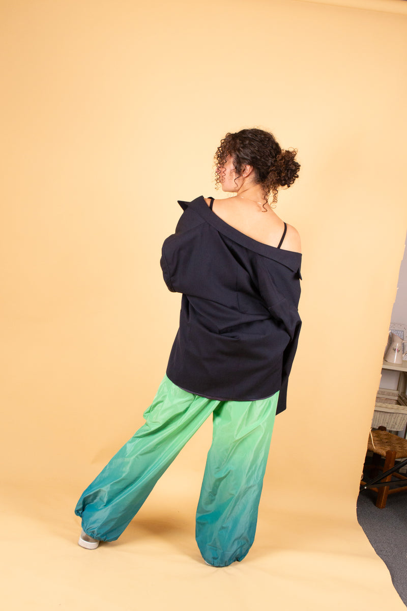 Nylon Gradient Dye Cargo Pants in Green Teal