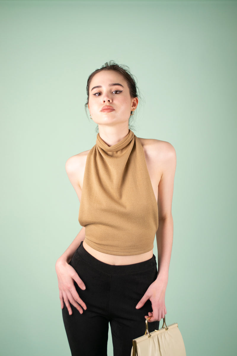 90s Turtleneck Upcycled Top Camel