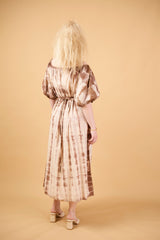 Bamboo Hand-Dyed Cotton Maxi Dress in Cream Brown