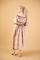 Bamboo Hand-Dyed Cotton Maxi Dress in Cream Brown