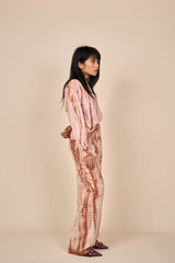 Cotton Taupe Caramel Shibori Tie-Dye Relaxed Pants