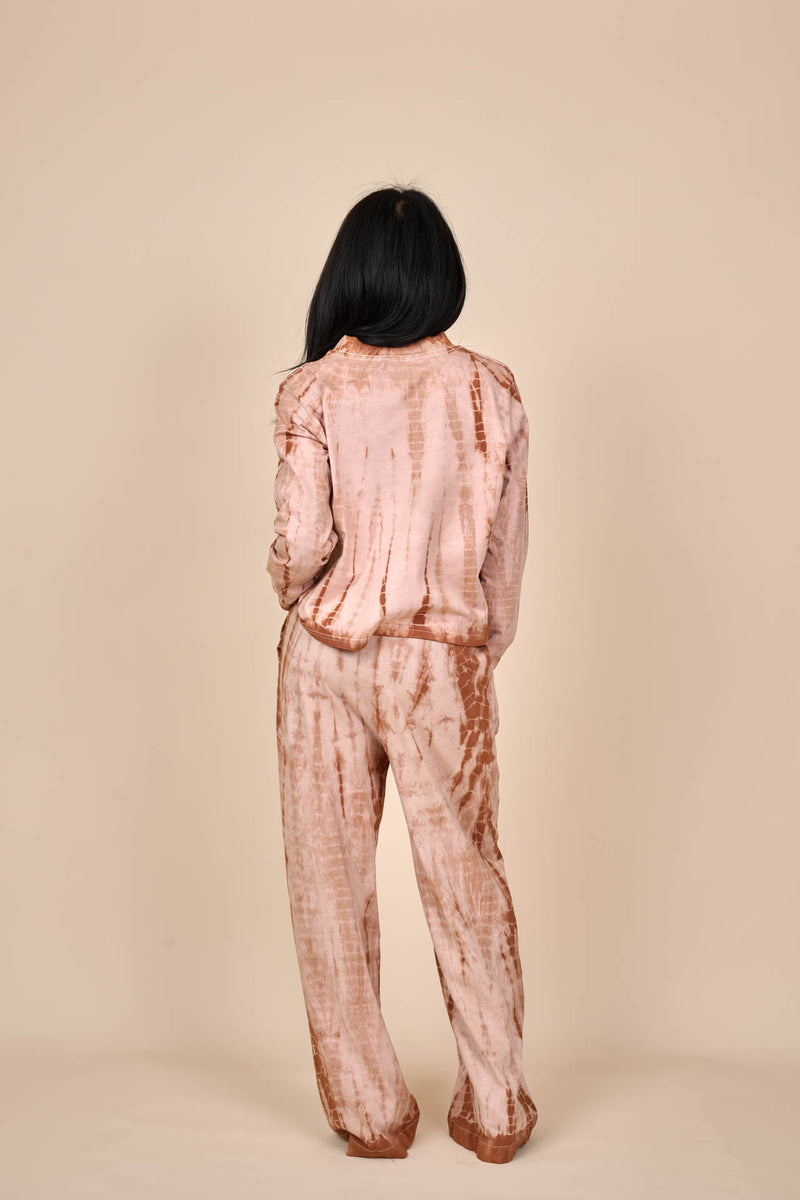 Cotton Taupe Caramel Shibori Tie-Dye Relaxed Pants