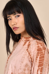 Cotton Taupe Caramel Shibori Tie-Dye Long Sleeve Tee