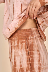 Cotton Taupe Caramel Shibori Tie-Dye Relaxed Pants